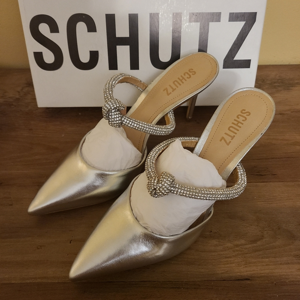 Pearl Metalic Napa Prata Leather Pump Heel Mule